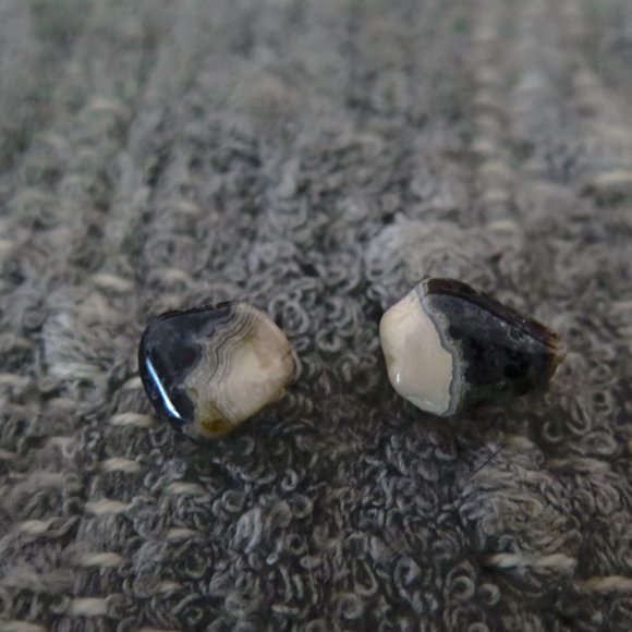 Vintage Handmade Zebra Calcite Post Earrings - Picture 4 of 10